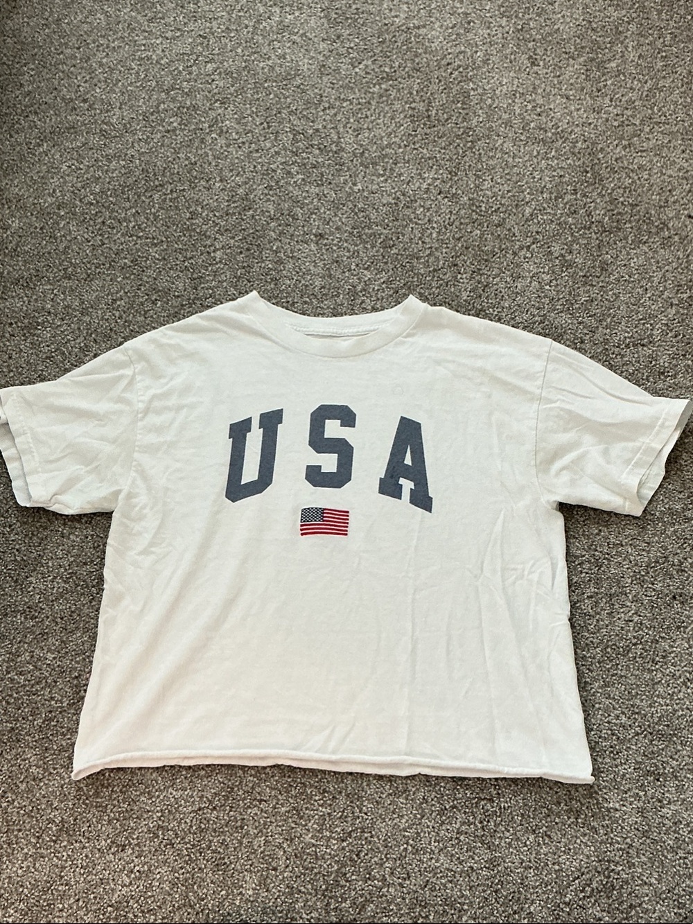 J. Galt Brandy Melville White Short Sleeve USA Tee with Red & Blue Flag